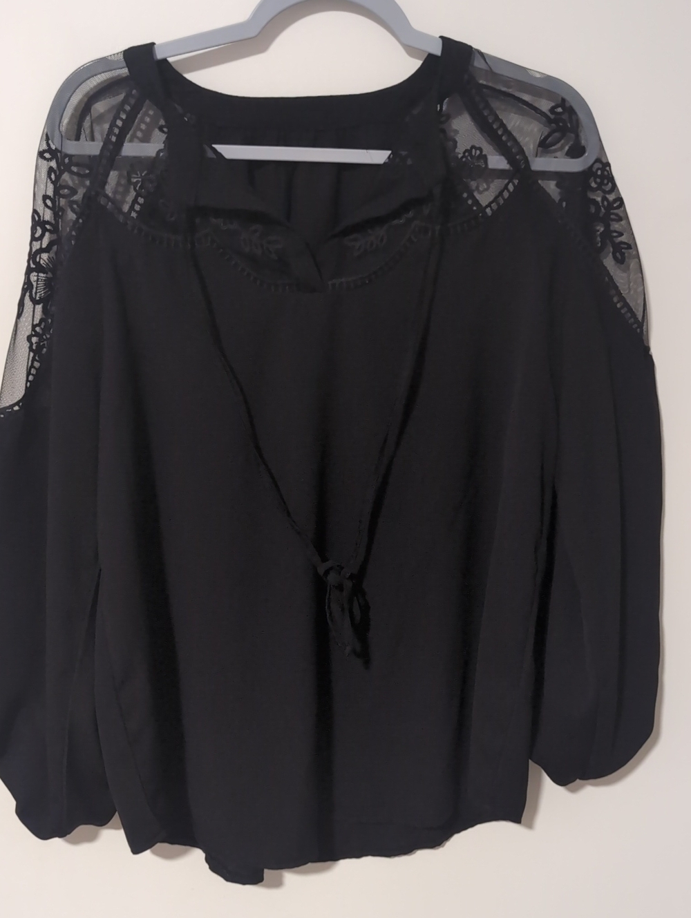 Women's Black Lace Yoke Blouse - Elegant Sheer Top